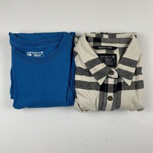 Carhartt Long Sleeve T-Shirt/Flannel Shirt Youth L(12-14) Loose Rugged Lot Of 2